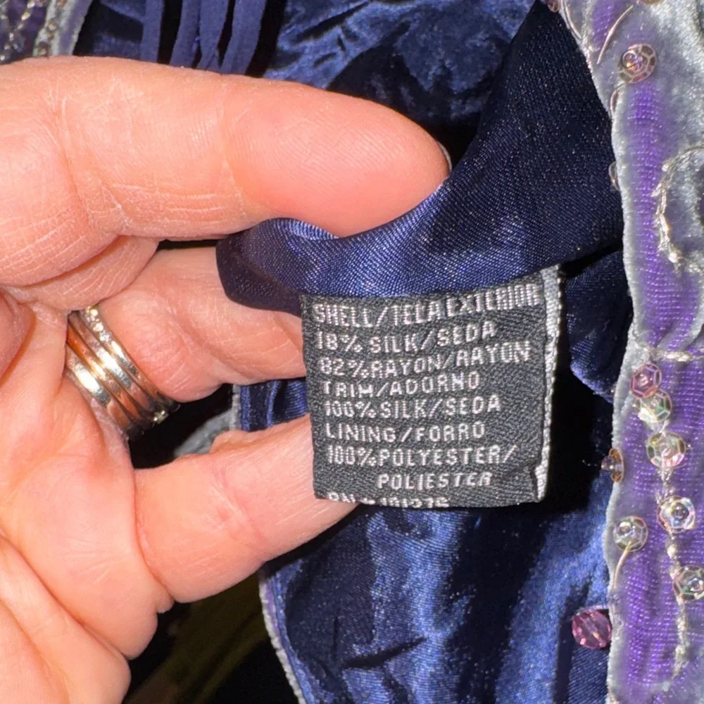 E C I New York Embroidered Purple Velvet Bolero Jacket sz Small - Picture 8 of 10